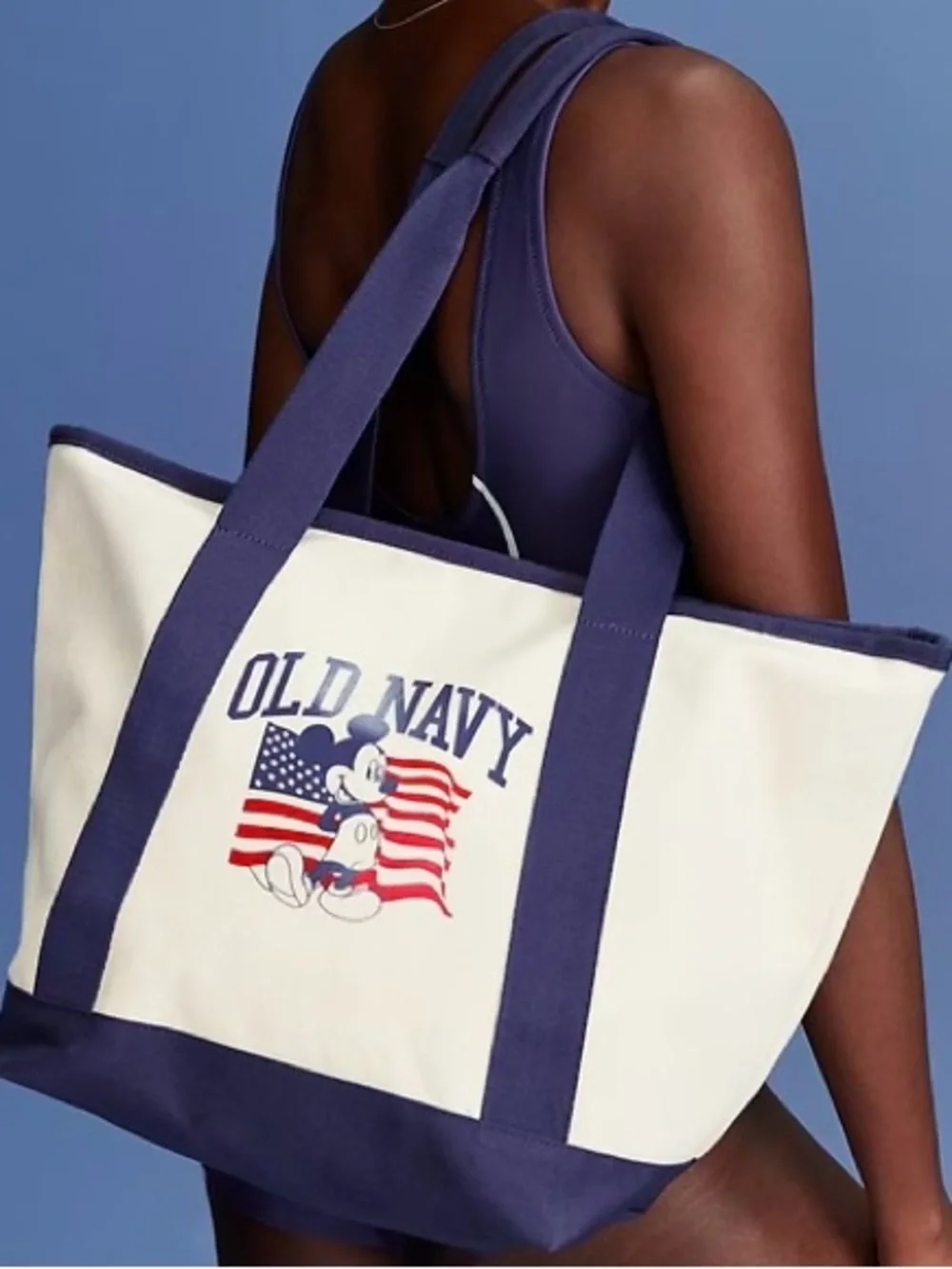 Old Navy Disney Mickey Mouse Flag Canvas Tote Bag